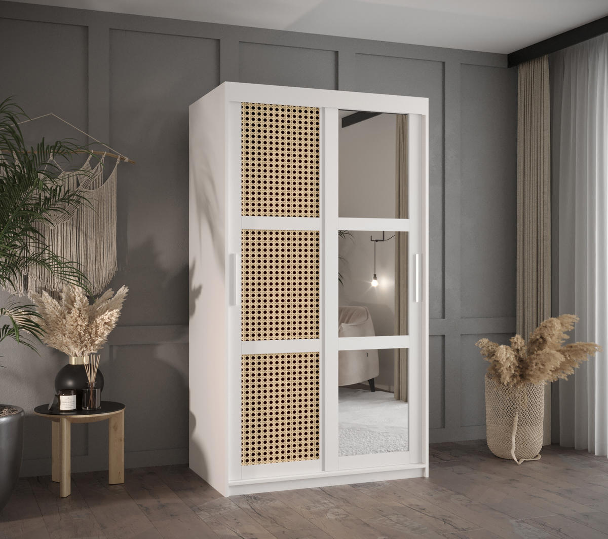 SCHWEBETÜRENSCHRANK 200/100/62 2-türig - Silberfarben/Weiß, Holz/Kunststoff (100/200/62cm) - MÖBEL KRYSPOL