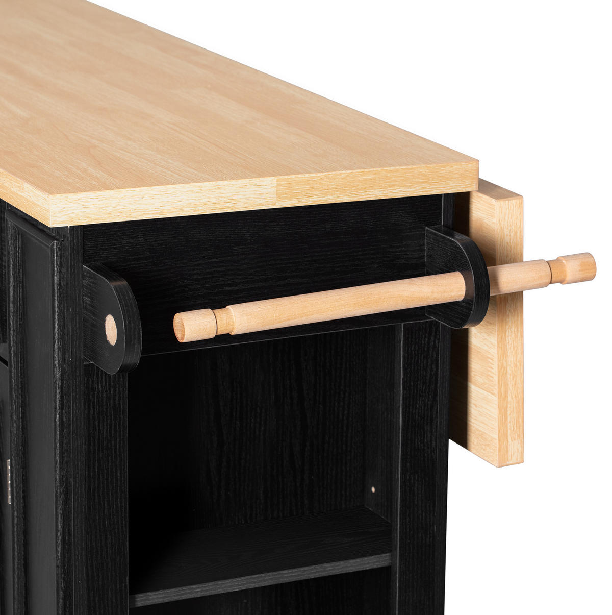 KÜCHENINSEL aus MDF 130.5x40-65x92 cm Schwarz mit klappbarer Platte & Ladestationc - Schwarz, Holzwerkstoff (130.5/92/65cm) - Modfu