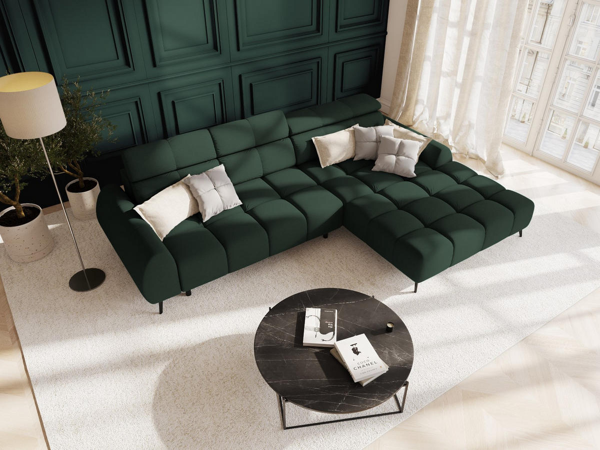 ELEKTRISCHES-ECKSOFA rechts Alyse aus strukturiertem Stoff dunkelgrün 5 Sitzplätze - Dunkelgrün, Textil (188/295cm) - Micadoni