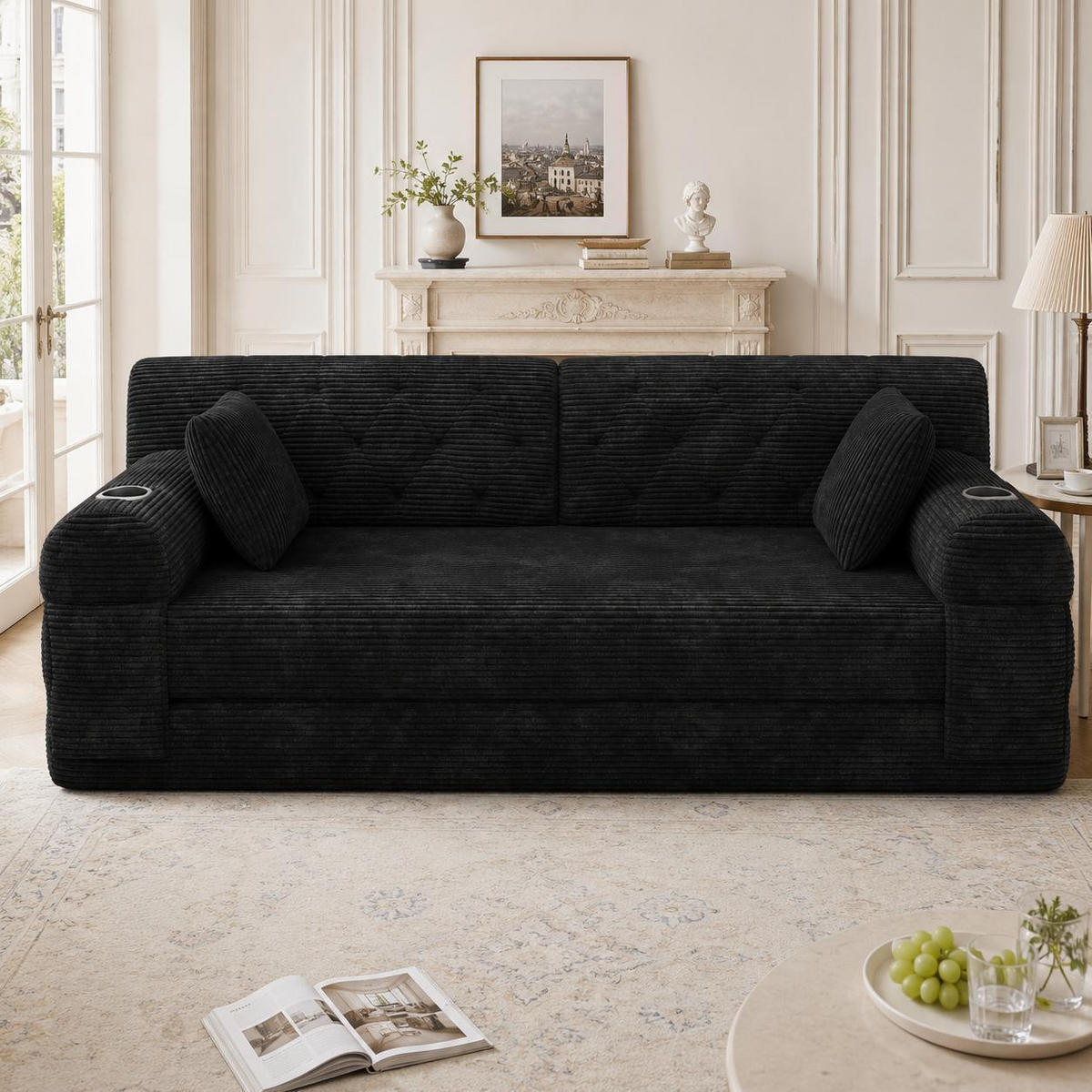 2-SITZER-SOFA – Cord, Metallrahmen, Becherhalter, kompakt, Khaki - Cappuccino, Textil (80/81/168cm) - KOMHTOM
