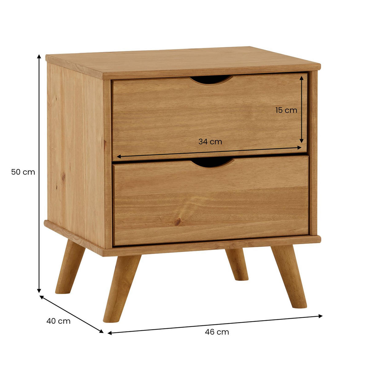 NACHTTISCH COLIMA gebeizt/gewachst - Kieferfarben, Holz (50/46/40cm) - IDIMEX