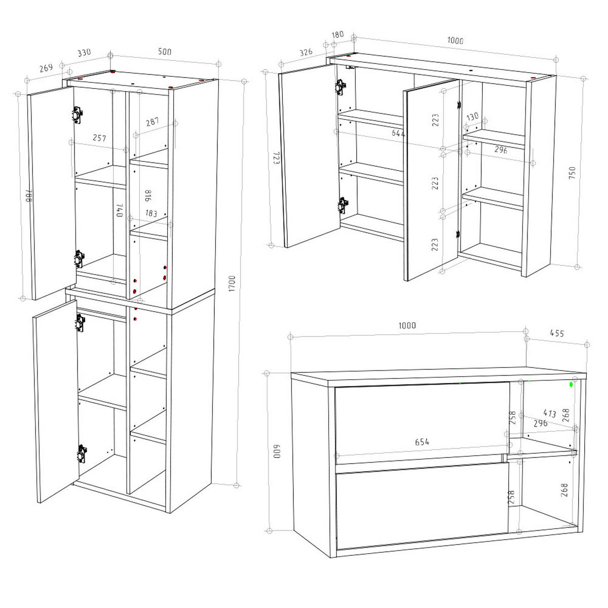 BADMÖBEL-SET Viola Weiß 3 Teile - Anthrazit/Weiß, Holzwerkstoff (60/100/45cm) - Vicco
