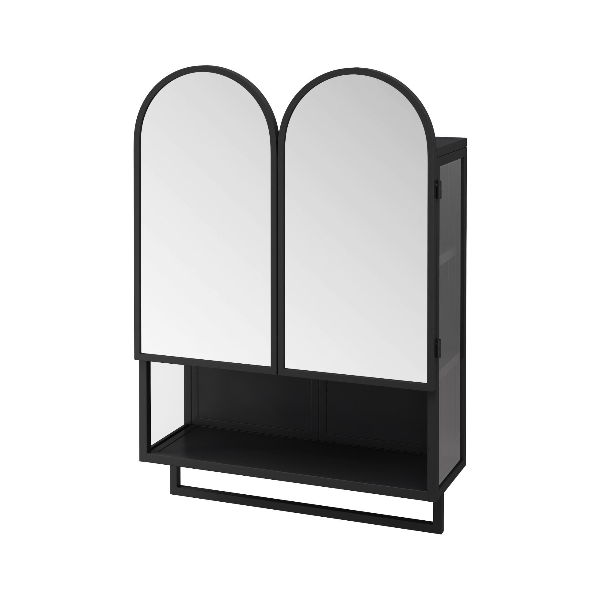SPIEGELSCHRANK mit 2 Türen 60x20x83cm in Schwarz mit Metallrahmen und Regal - Schwarz, Glas (60/83/20cm) - Modfu