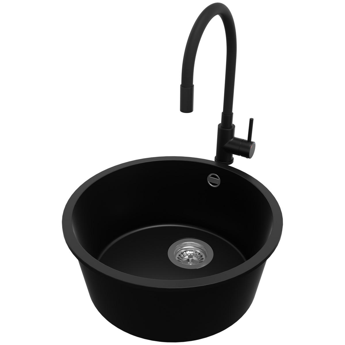 GRANITSPÜLE Valletta Slim, 2-er set Schwarz 46/46 cm 1 Becken + Küchenarmatur 40/38 cm + Ablauf-Set ab 50er Unterschrank - Chromfarben/Schwarz, Kunststoff (46/20/46cm) - Primagran