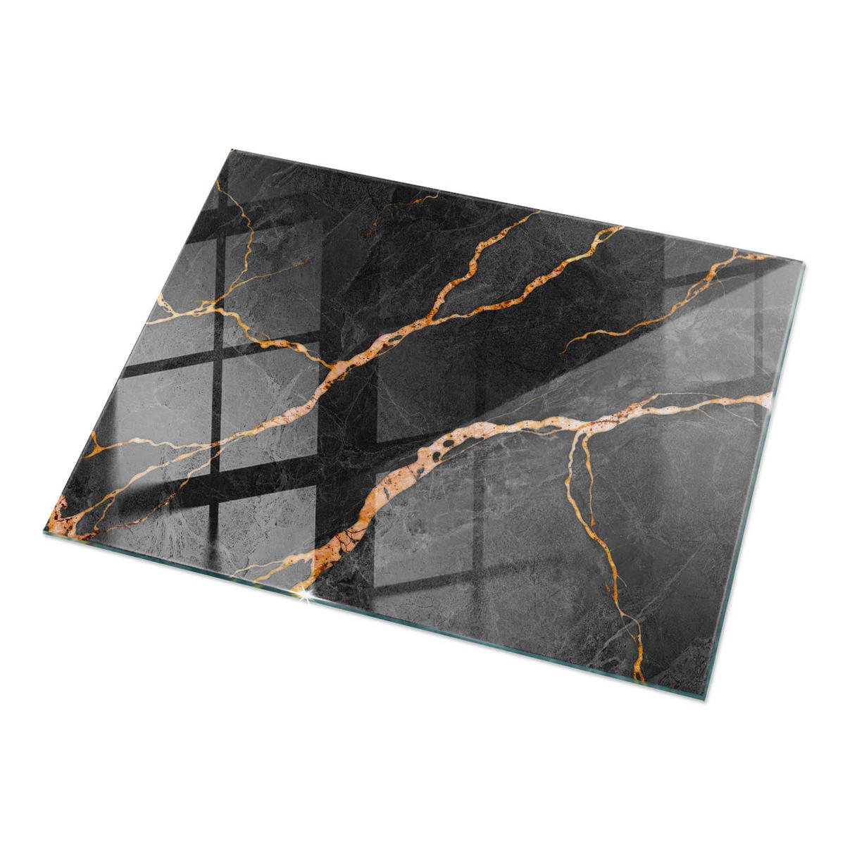 TISCHPLATTE 120x80 cm Marmoroptik mit Aderung - Rotbraun/Schwarz, Glas (120/80/0.4cm) - TULUP