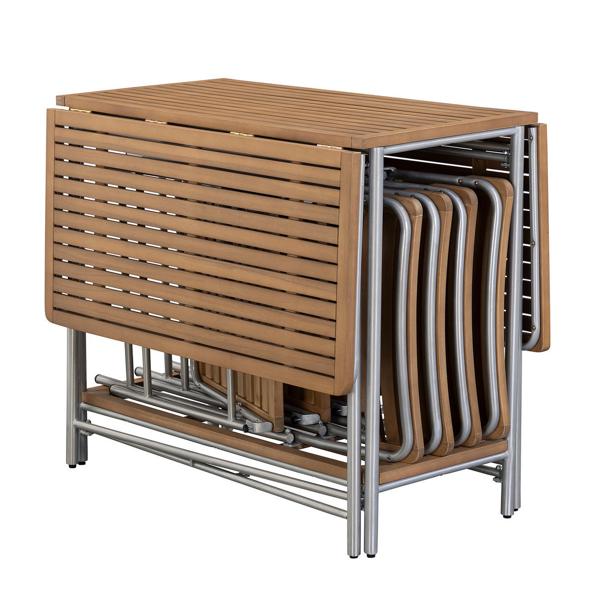 GARTENESSGRUPPE - 5-teilig - Akazie massiv / Aluminium - Braun - Akaziefarben, Holz/Metall - home24