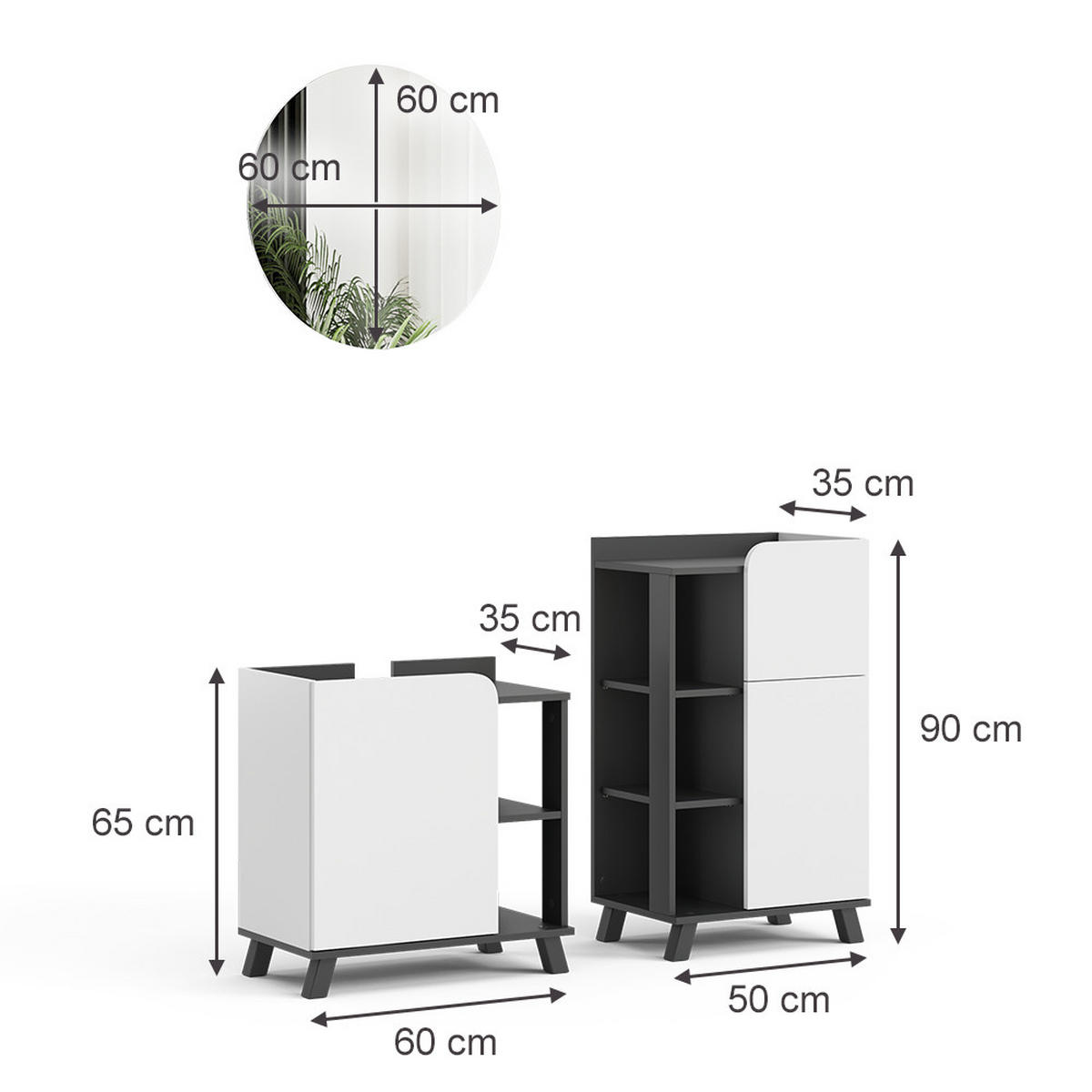 KOUPELNOVÝ NÁBYTEK Karen Antracitová/bílá - bílá/antracitová, kompozitní dřevo (60/65/35cm) - Vicco