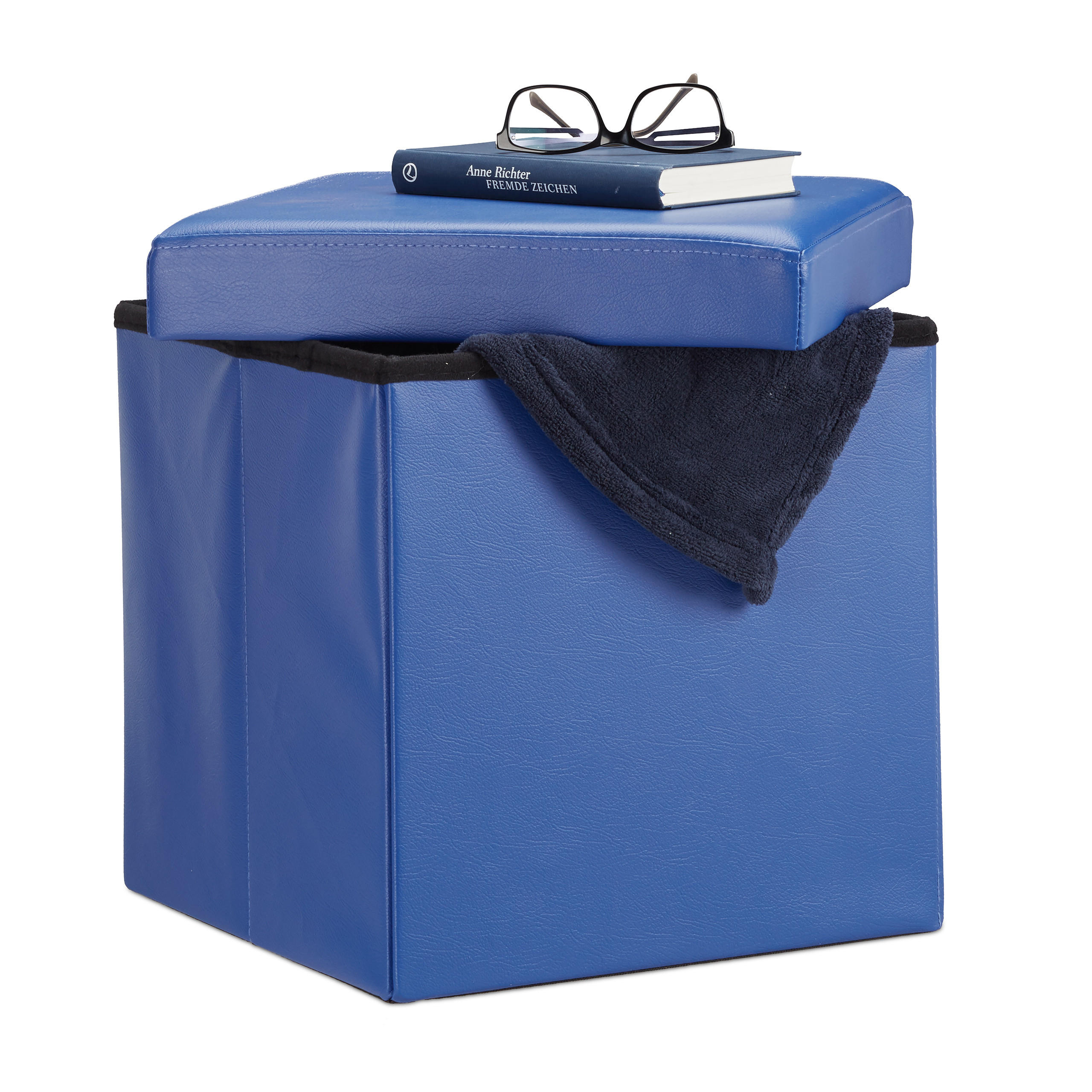 PUF Albastru pliabil cu spațiu de depozitare 40 L