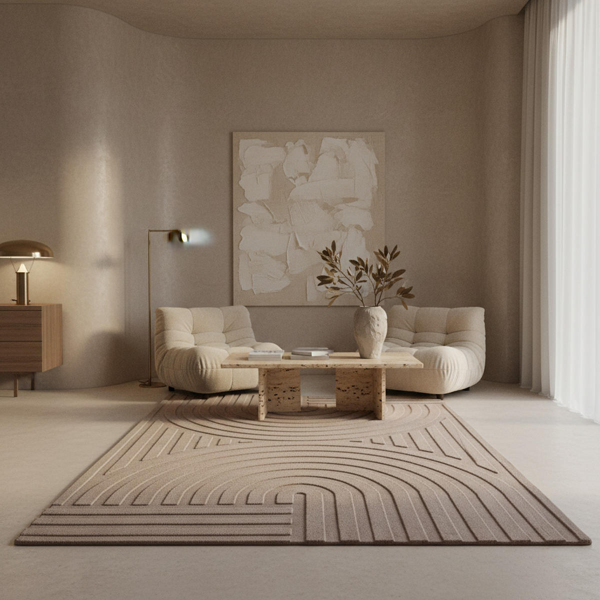 TEPPICH Kurzflor Bohemian Modern Waschbar Schlafzimmer Strapazierfähig Beige 140x200 cm – LAVAREDO - Beige, Textil (140/200cm) - KADIMA DESIGN