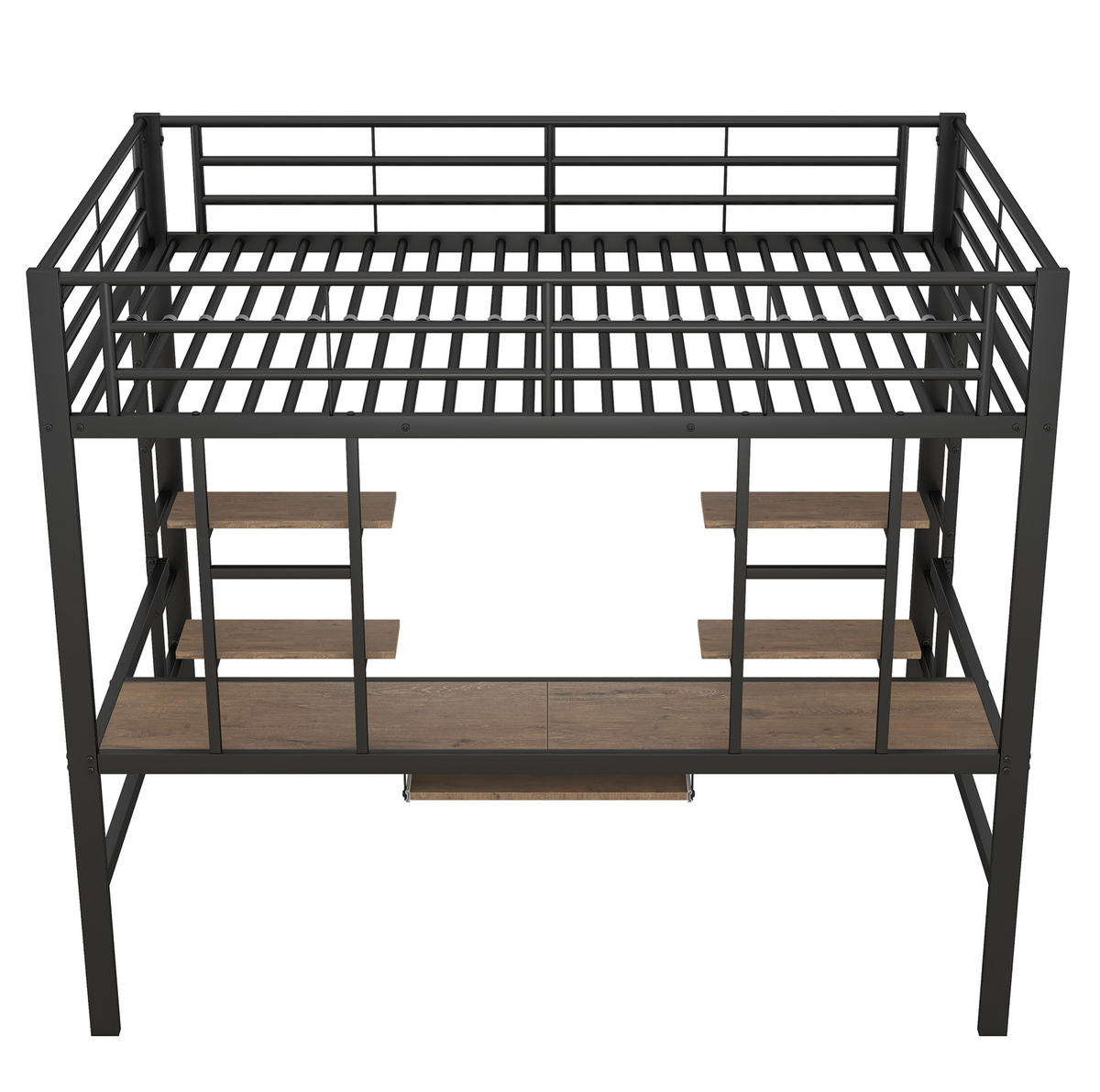 HOCHBETT 140/200 cm mit Schreibtisch, 2 Regalen und Tastaturablage, platzsparendes Metallgestell, Schwarz - Schwarz, Metall (140/200cm) - Redom