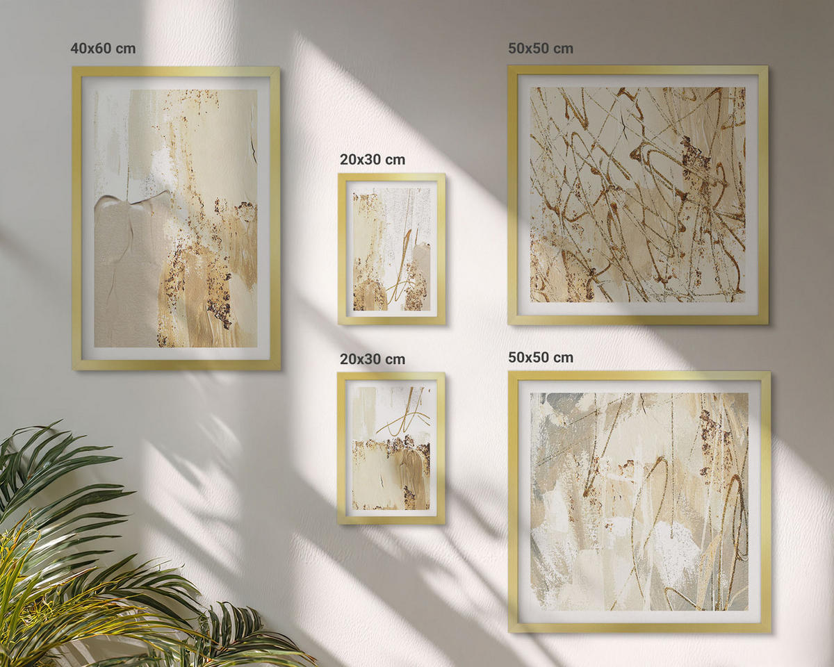 WANDBILDER 5er Set - 50x50 cm & 20x30 cm & 40x60 cm Goldrahmen - Retro-Blumenmuster aus verschiedenen Städten - Goldfarben, Kunststoff (40/60cm) - ArtPrintCave