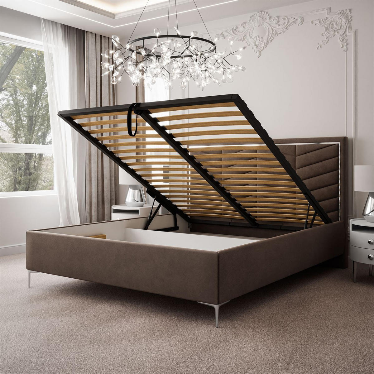 POLSTERBETT AURORA II 140x200 mit Bettkasten Jasmine 28 - Braun, Textil (140/200cm) - Lookway
