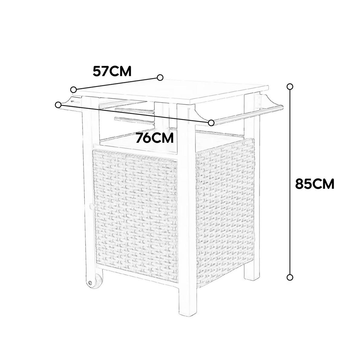 KÜCHENINSEL 76/57/85 cm aus Stahl und Polyrattan mit Edelstahl-Arbeitsplatte Braun - Braun, Metall (57/85/76cm) - Modenvie