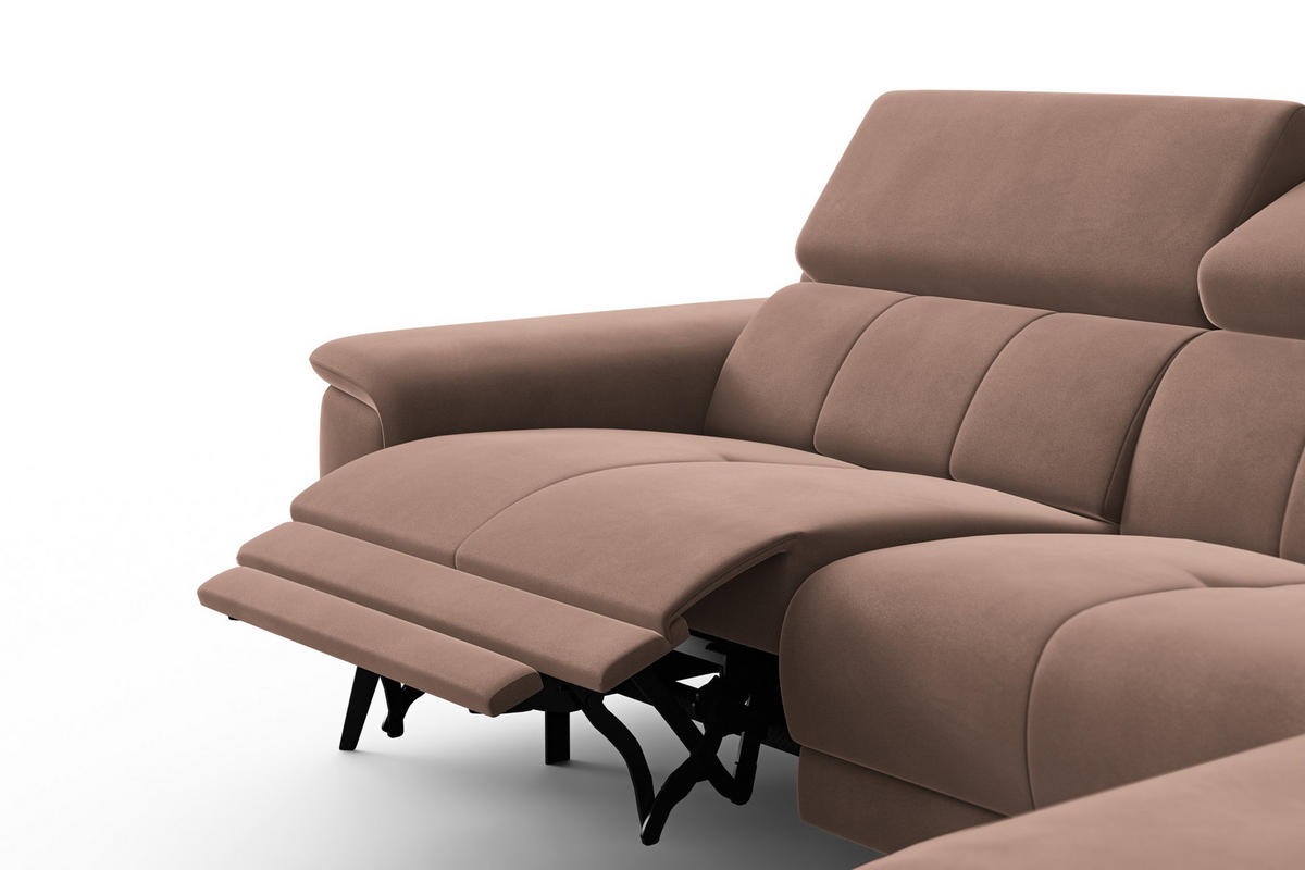 ECKSOFA FIERO 4-Sitzer RECHTS, Brauner Veloursstoff - Schwarz/Braun, Holz/Textil (288/170cm) - Courtois Laville