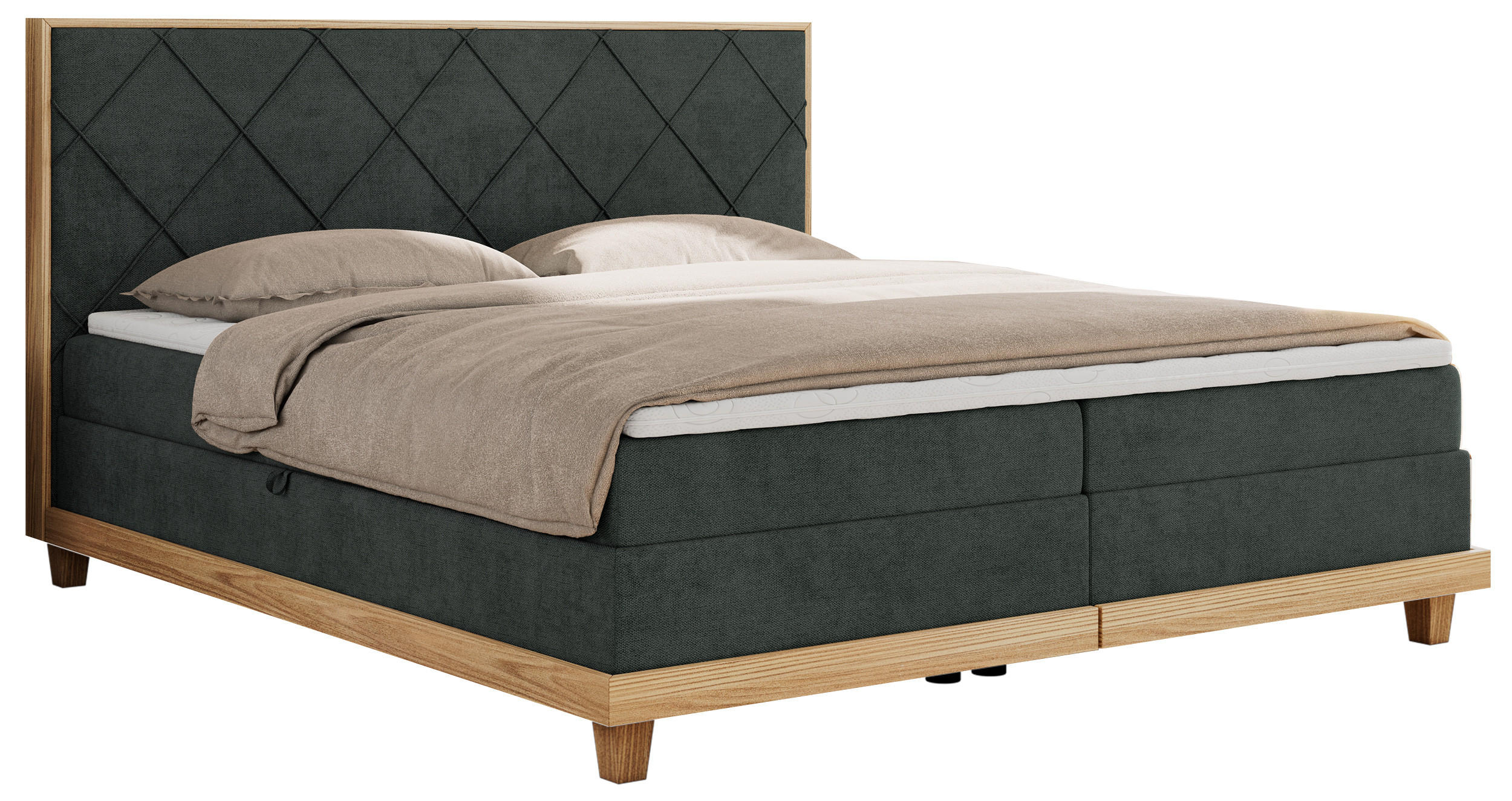 BOXBETT CAICOS 140/200 - Dunkelgrau Struktur - H4 - Dunkelgrau, Holz/Textil (140/200cm) - MKS