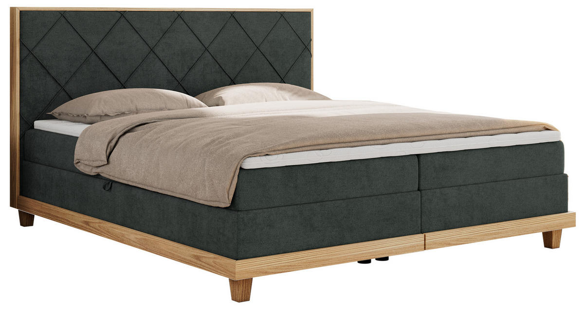 BOXBETT CAICOS 140/200 - Dunkelgrau Struktur - H4 - Dunkelgrau, Holz/Textil (140/200cm) - MKS