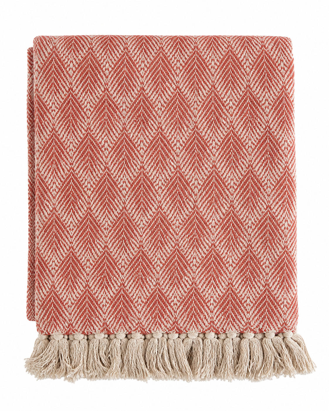 WOHNDECKE Baumwolle 130x180 cm mit Fransen – Zeitloses Design & weich - Rosa, Naturmaterialien (130/180cm) - AU Maison