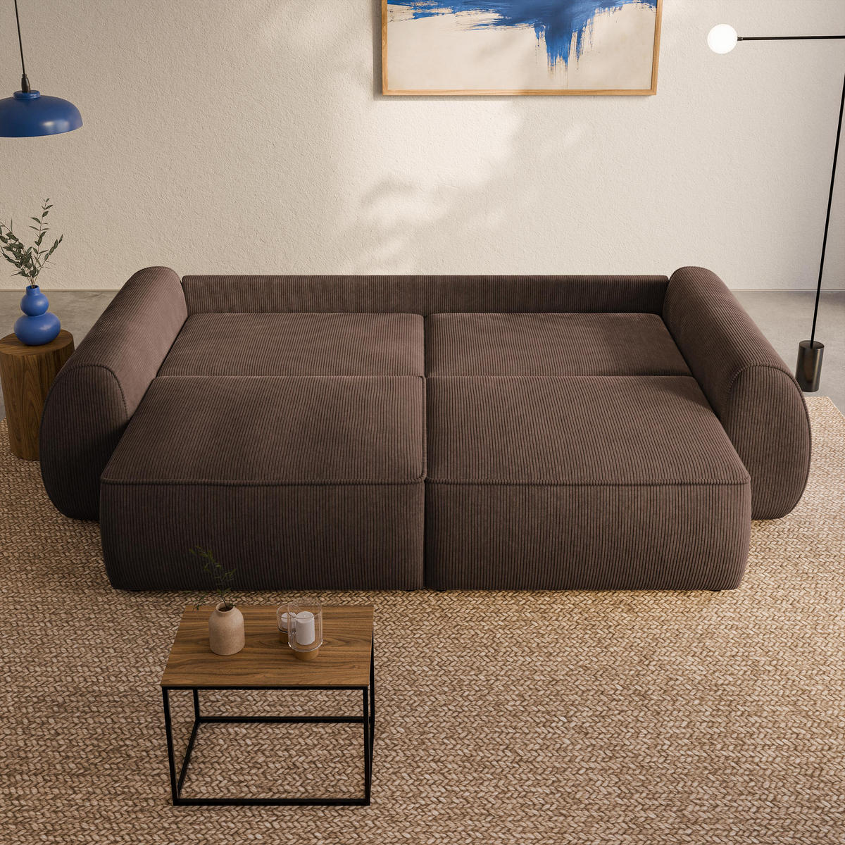 BETTSOFA ZEFEO Braun Kordstoff mit Schlaffunktion - Braun, Textil (264/96/106cm) - MASSENO