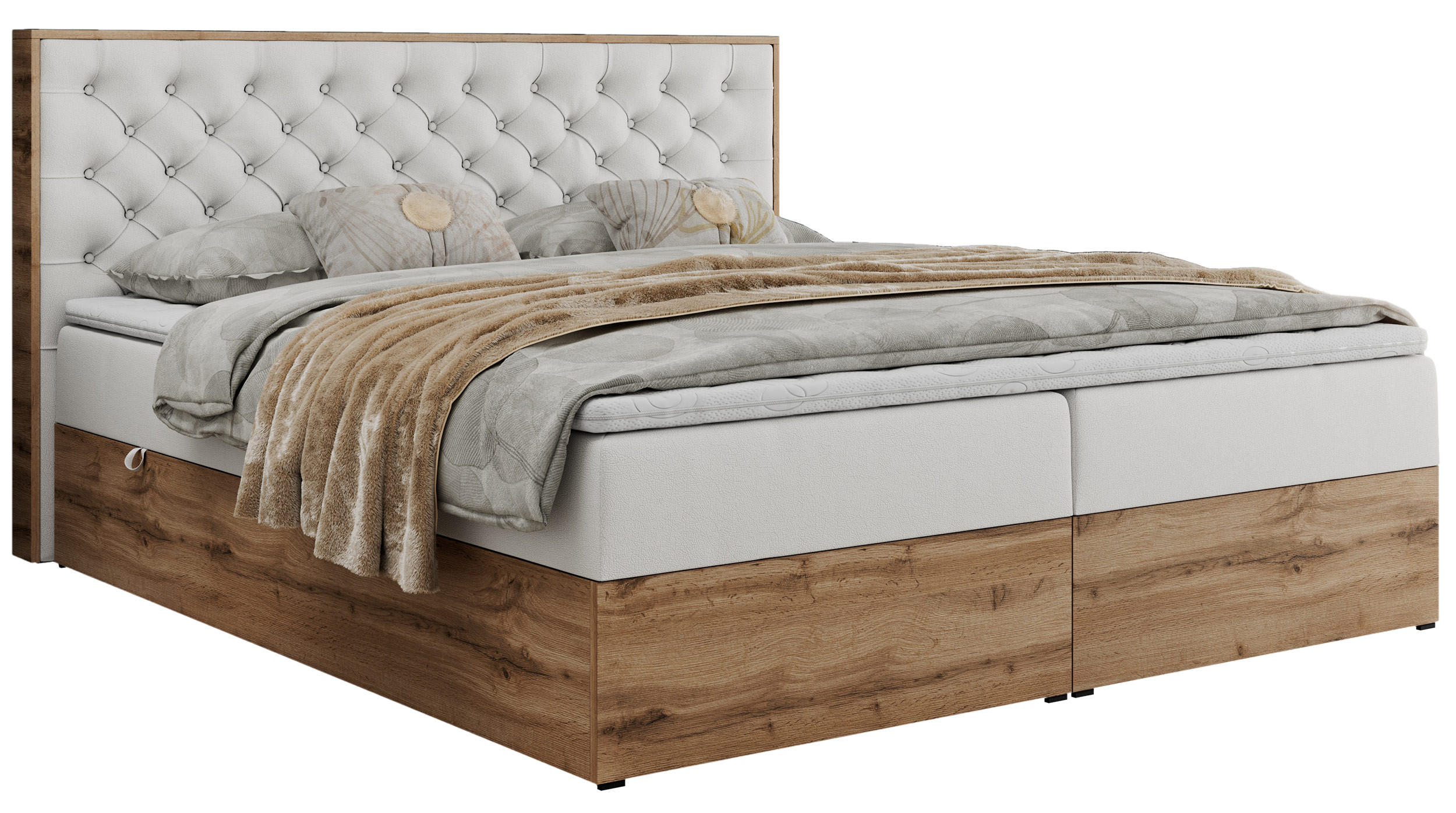 BOXBETT ALBERO 3 - 180/200 Weiß Kunstleder - H3 - Weiß, Holz/Textil (180/200cm) - MKS