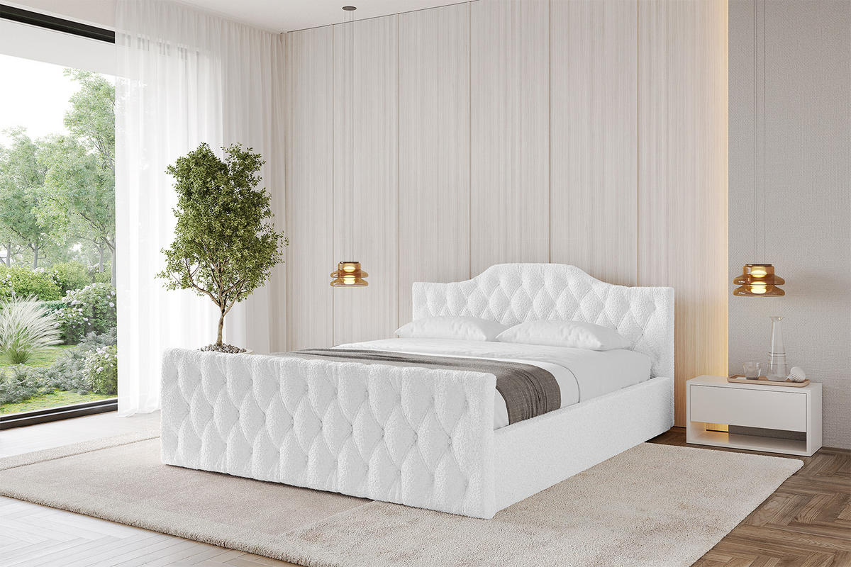 POLSTERBETT mit Bettkasten, Fußteil und Lattenrost, Boxbett ohne Matratze - FALIO-Z-V1 180x200 Weiß - Weiß, Holzwerkstoff/Textil (180/200cm) - ALTDECOR