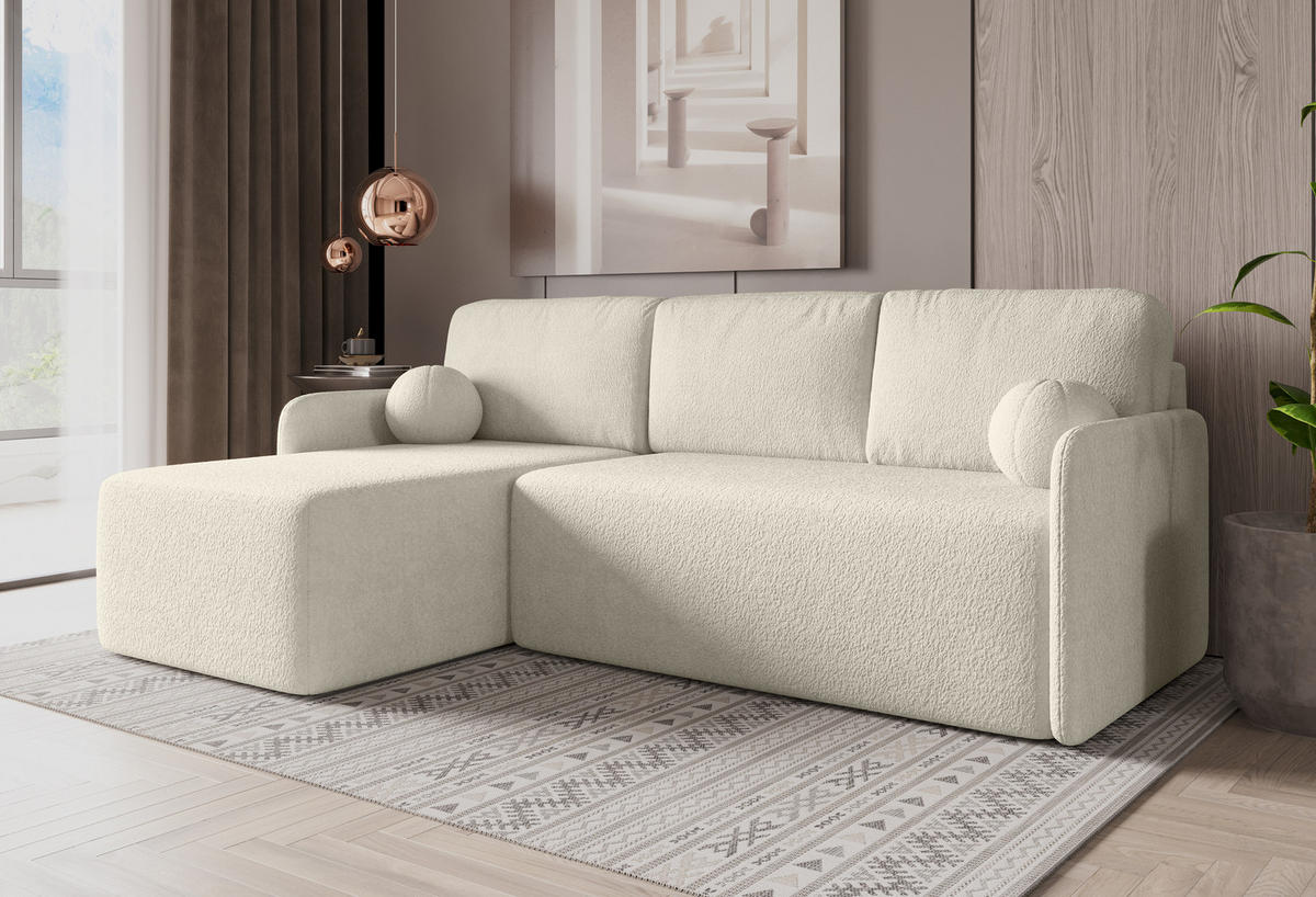 ECKSOFA MONDI Ecru - Ecru/Schwarz, Kunststoff/Textil (212/142cm) - Luxkor24