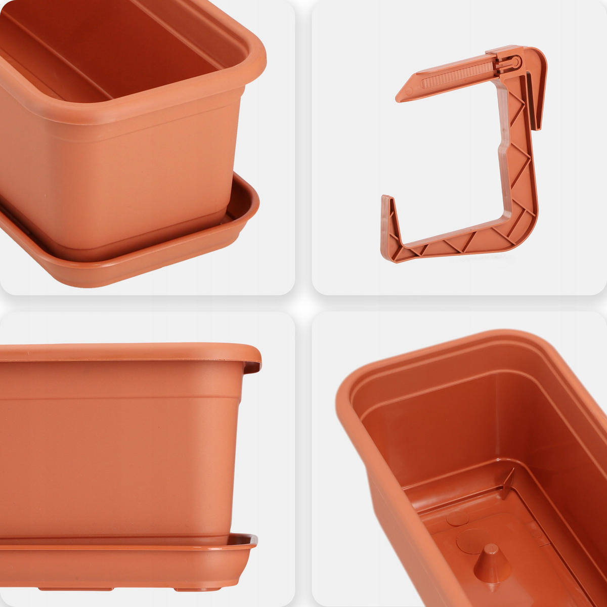 BALKONKASTEN mit Untersetzer und Griffen 40 cm, Terrakotta - Terracotta, Kunststoff (15/40cm) - KADAX