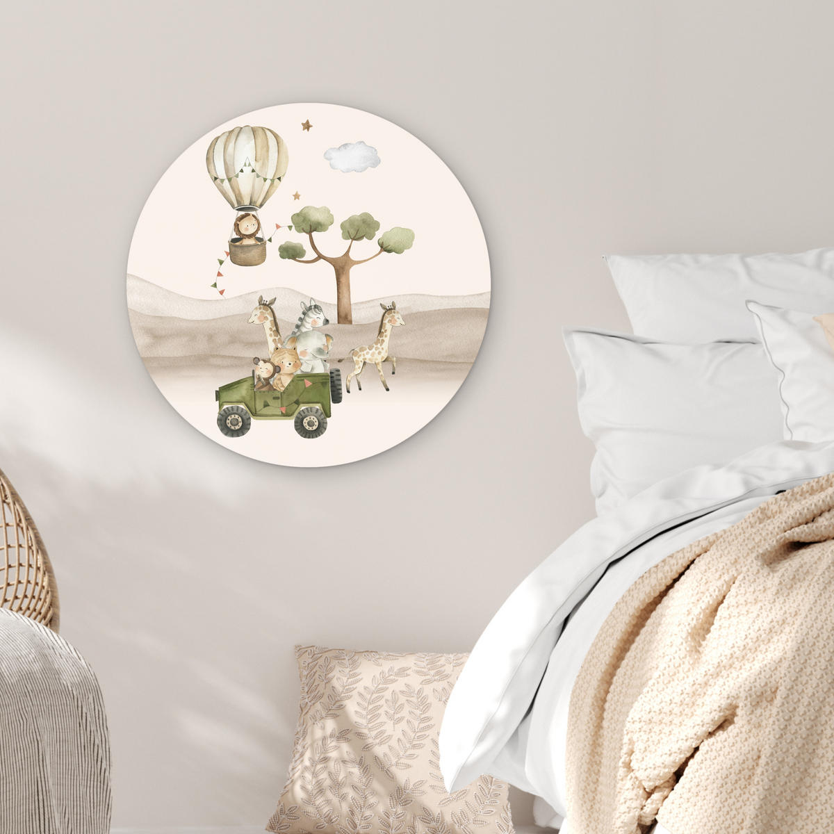 WANDBILD Wilde Tiere - Safari - Aquarell - Heißluftballon 60x60 cm - Beige, Kunststoff (60/60cm) - MuchoWow