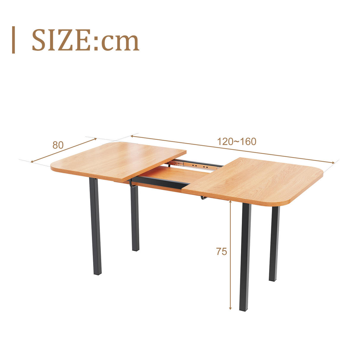 ESSTISCH Holzeffekt 120-160/80/75 cm - Braun, Holzwerkstoff/Metall (160/80/75cm) - Urban Meuble