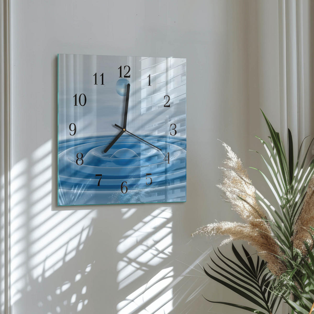 WANDUHR 30x30 cm - Wasser - Blau, Glas (30/30/0.4cm) - TULUP