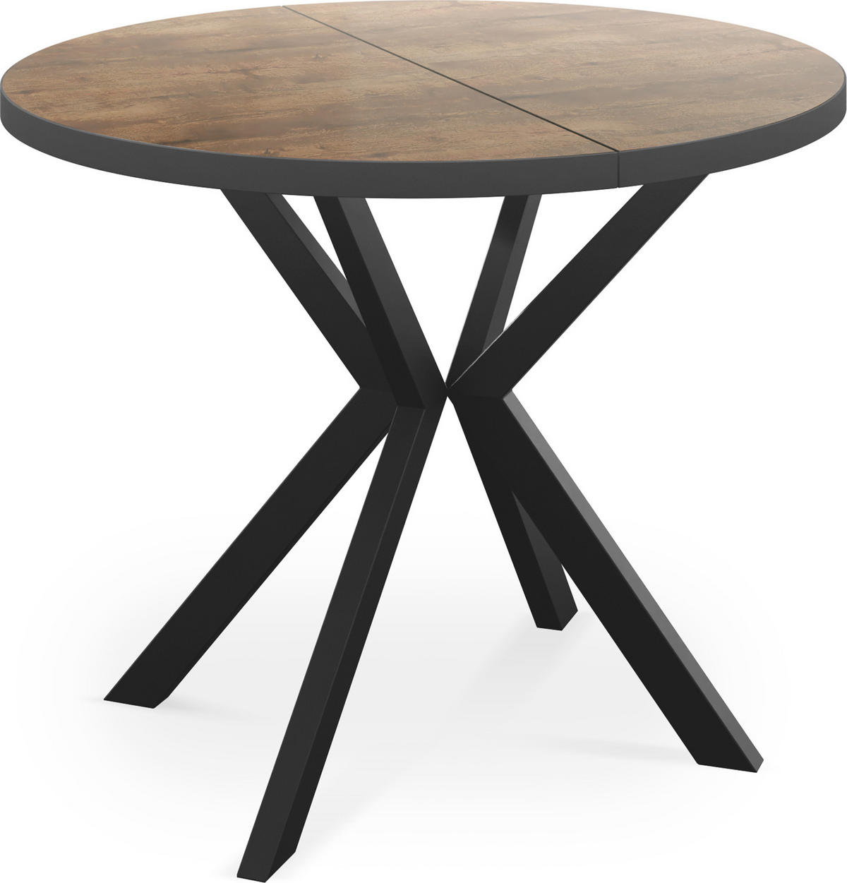 ESSTISCH Vincento runder ausziehbar, Lefkas Eiche 120-200/120/76 cm - Alteiche/Schwarz, Holzwerkstoff/Metall (120/120/76cm) - WFL GROUP