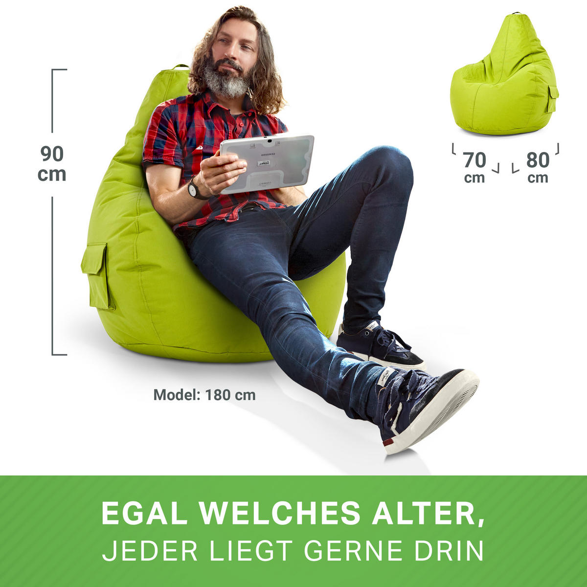 SITZSACK Lounge Chair "Cozy" 80x70x90cm - Hellgrün, Textil (70/90/80cm) - Green Bean