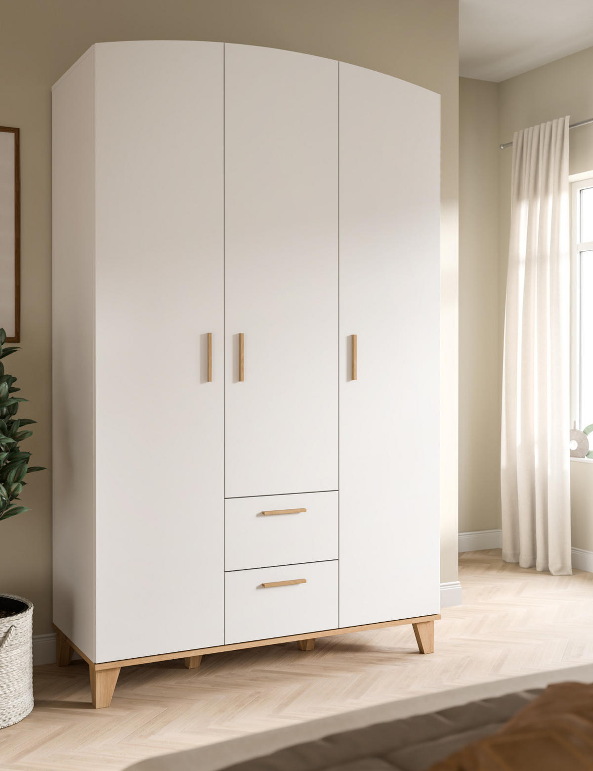 KLEIDERSCHRANK in weiß, Eiche Artsian 122 x 194 cm, Drehtürenschrank 3-türig skandinavisch - Eichefarben/Weiß, Holzwerkstoff (122/198/51cm) - Inn.Furn
