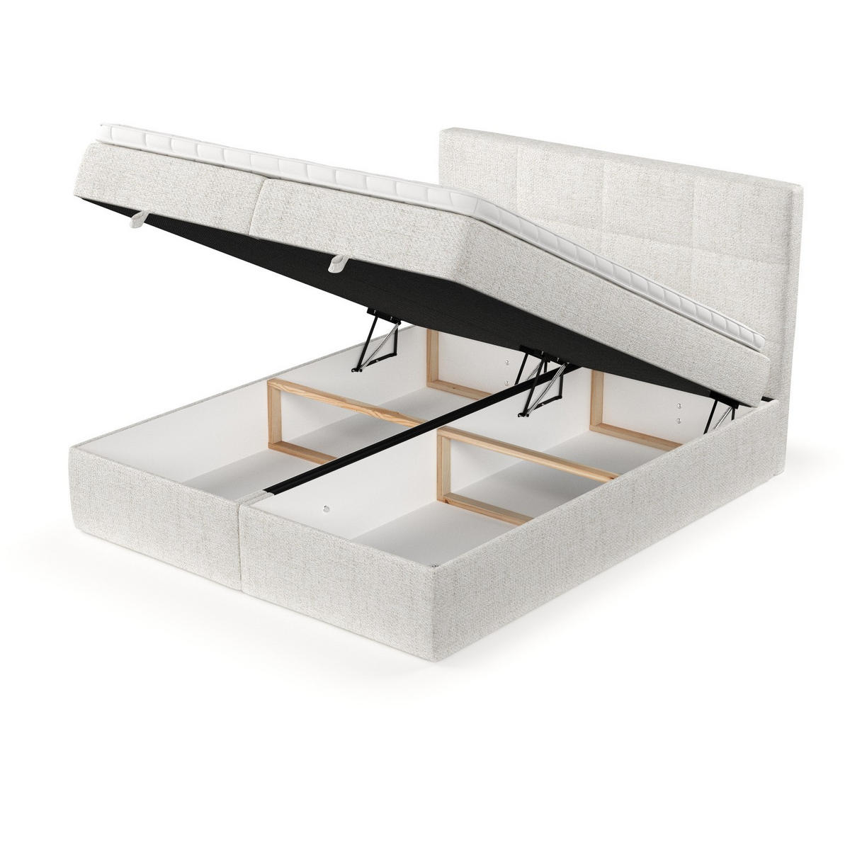 BOXBETT Velto 160/200 cm Creme im Neve Stoff - Creme/Schwarz, Holz/Holzwerkstoff (160/200cm) - AltaBeds