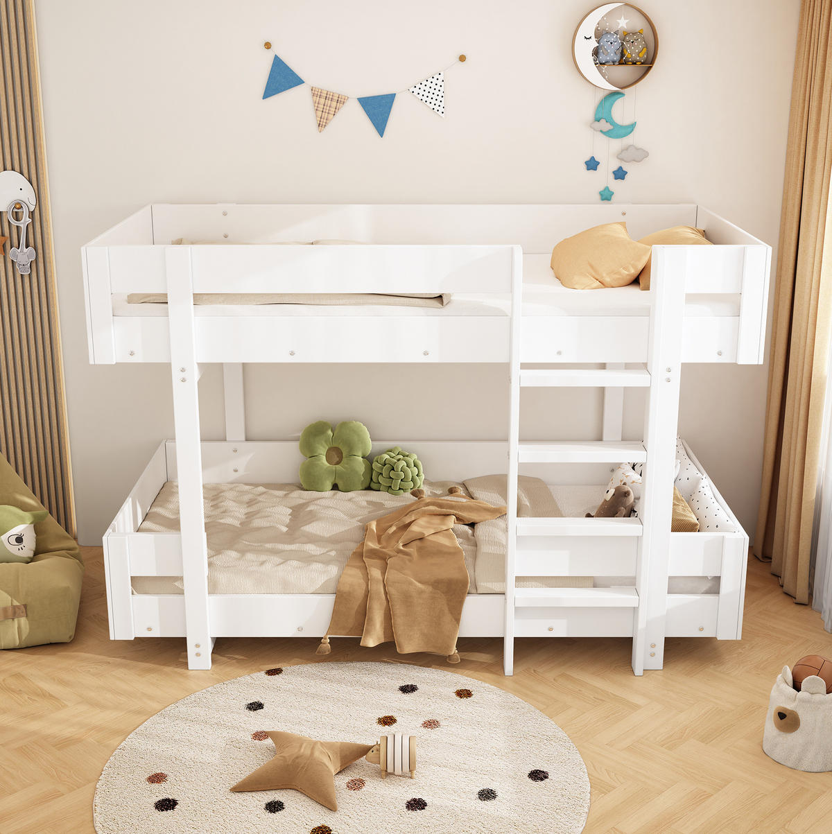 ETAGENBETT 90/200 cm Weiß mit Leiter inklusive Lattenrost aus Massivholz - Weiß, Holzwerkstoff (90/200cm) - OKWISH