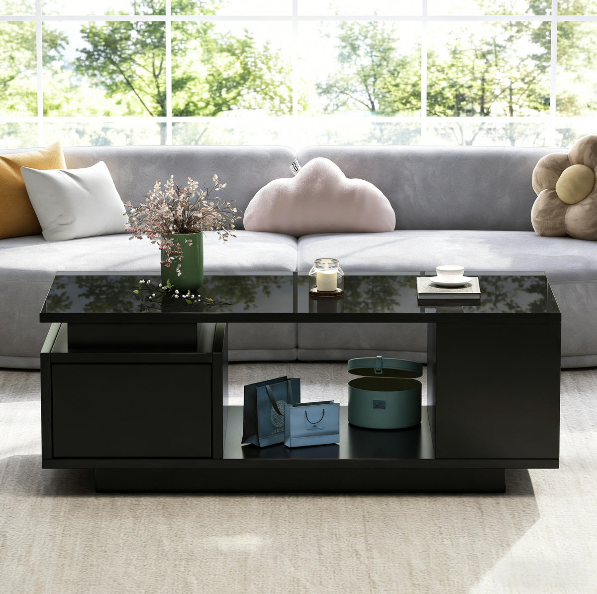 COUCHTISCH aus Spanplatte 100x50x36 cm in Schwarz mit LED-Beleuchtung - Schwarz, Holzwerkstoff (100/50/36cm) - Modfu