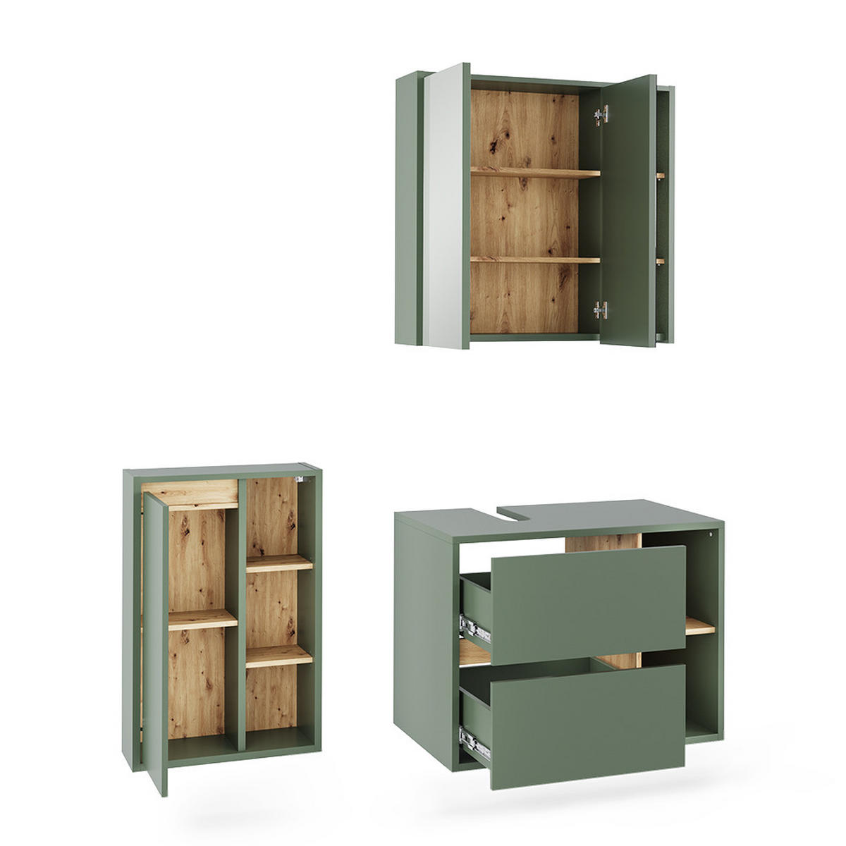 SADA KOUPELNOVÉHO NÁBYTKU Viola Zelená/umělecká - dub artisan/zelená barva, kompozitní dřevo (80/60/46cm) - Vicco