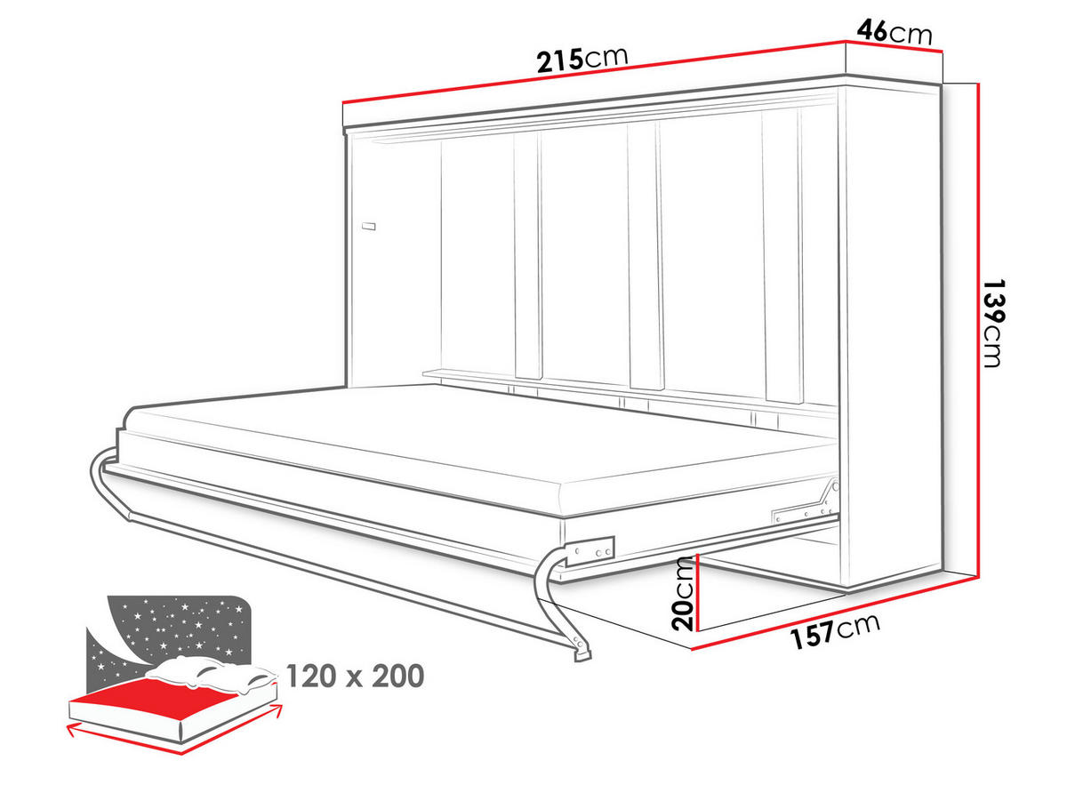 SCHRANKBETT Concept Pro II Horizontal - Grau, Holzwerkstoff (120/200cm) - MIRJAN24