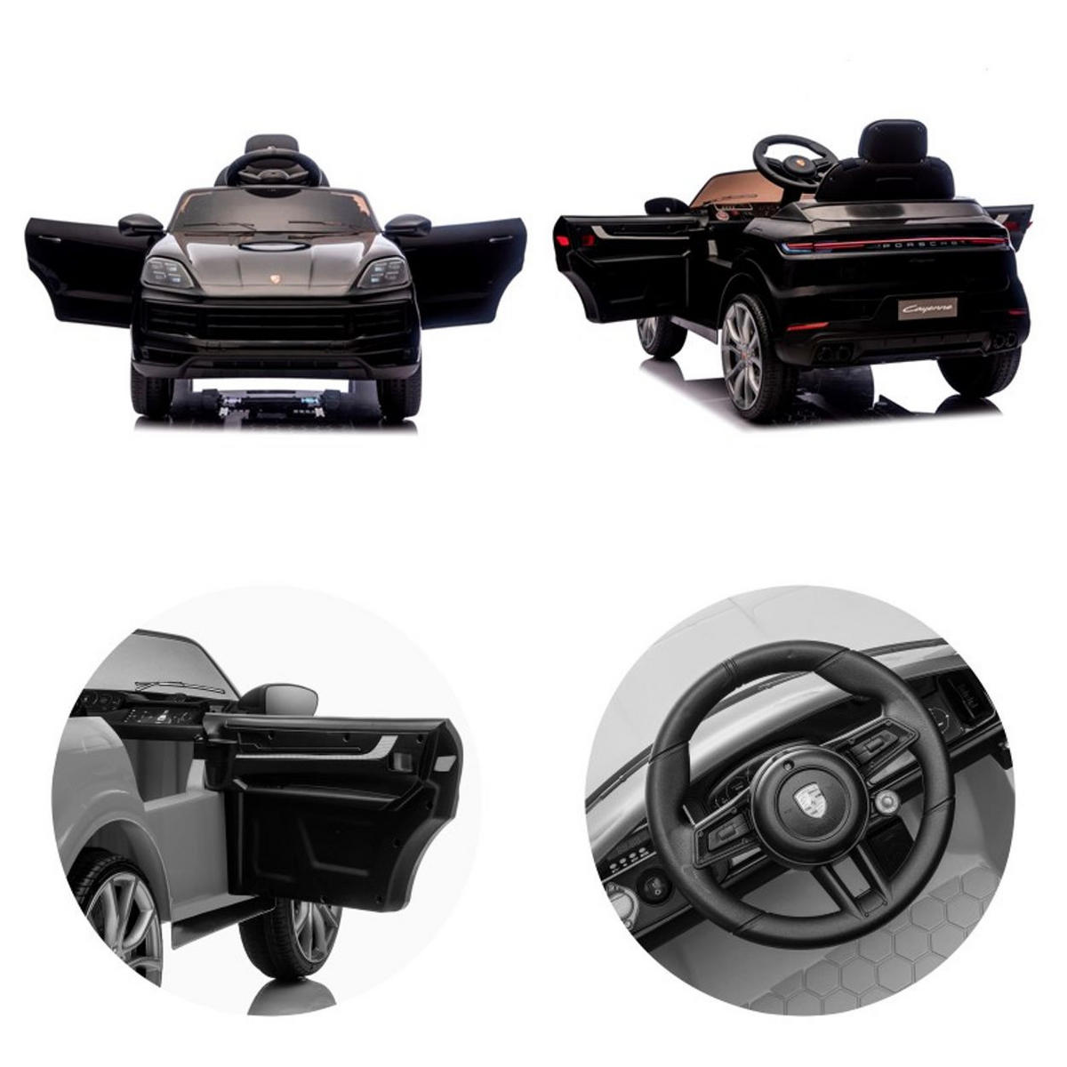 ELEKTROAUTO Porsche Cayenne schwarz Vierradfederung Fernbedienung Gurt - Schwarz, Kunststoff (103/63/54cm) - Chipolino