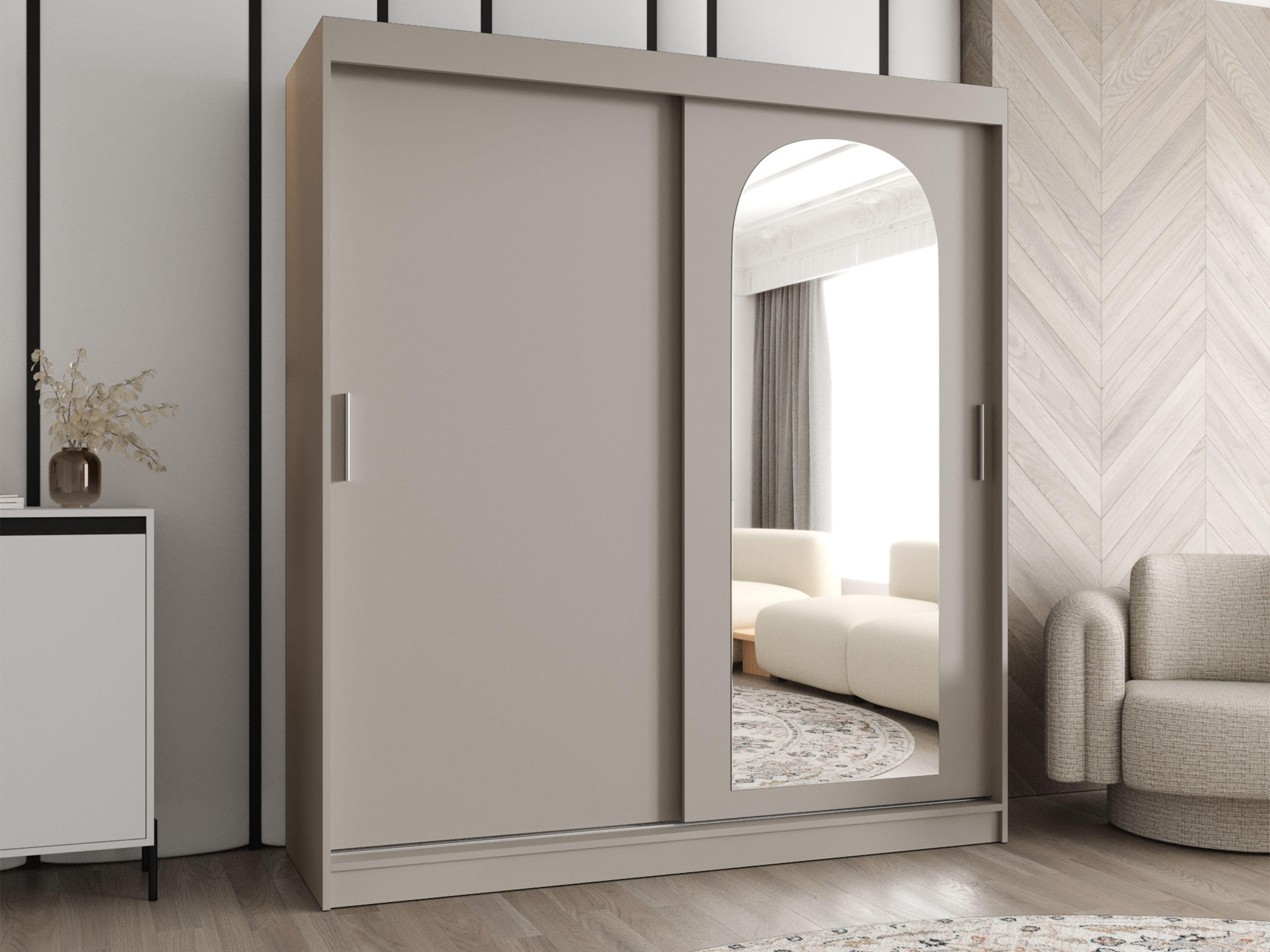 SCHWEBETÜRENSCHRANK Selfie 180 cm - Kaschmir/Silberfarben, Holzwerkstoff/Kunststoff (180/200/62cm) - MIRJAN24