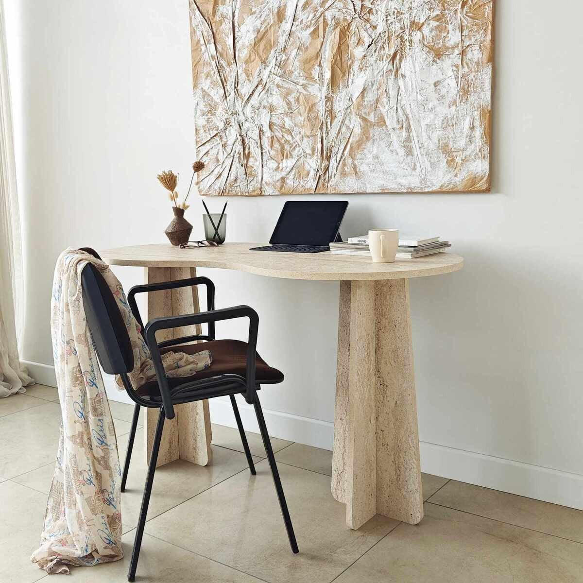 SCHREIBTISCH mit organisch-form Tischplatte 120/60/75 cm - Beige, Holzwerkstoff (120/60/75cm) - Calicosy