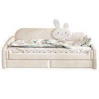 KINDERBETT 90x200cm Samt LED Stauraum Hasenkissen Beige - Beige, Textil (90/200cm) - FLIEKS