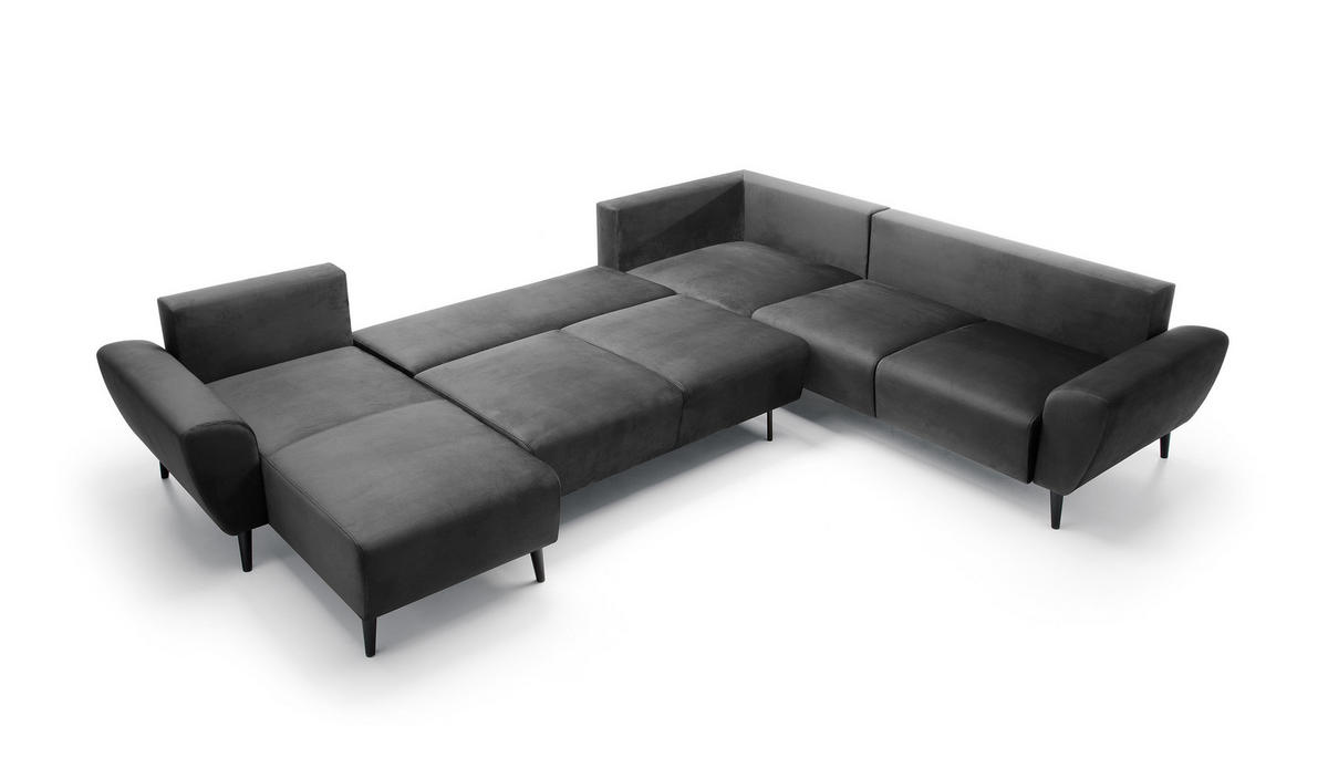 ECKSOFA BOSCO U-Form, Monolith-Stoff, Freistehend, mit verstellbaren Kopfstützen, Sofa für Familien, Größe: 340x270x98cm, Farbe: Grau - Grau, Holz/Textil (270/340cm) - DomoHome