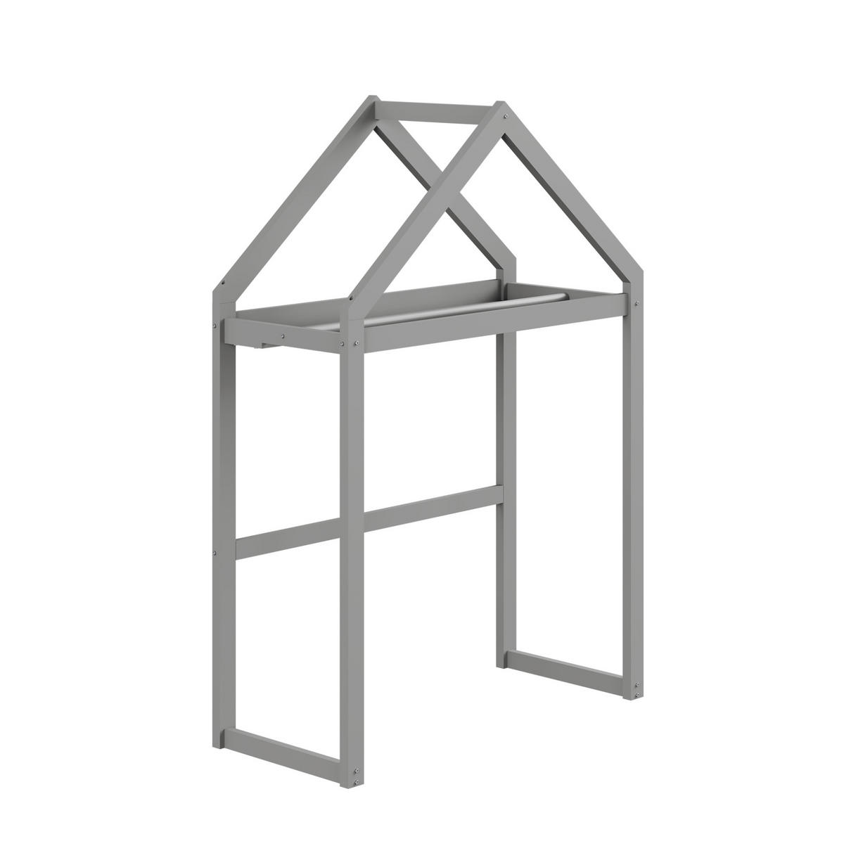 HAUSBETT 90/200 cm in Grau – mit Dachaufbau, Tür und Stauraum - Grau, Holz (90/200cm) - BEAOK