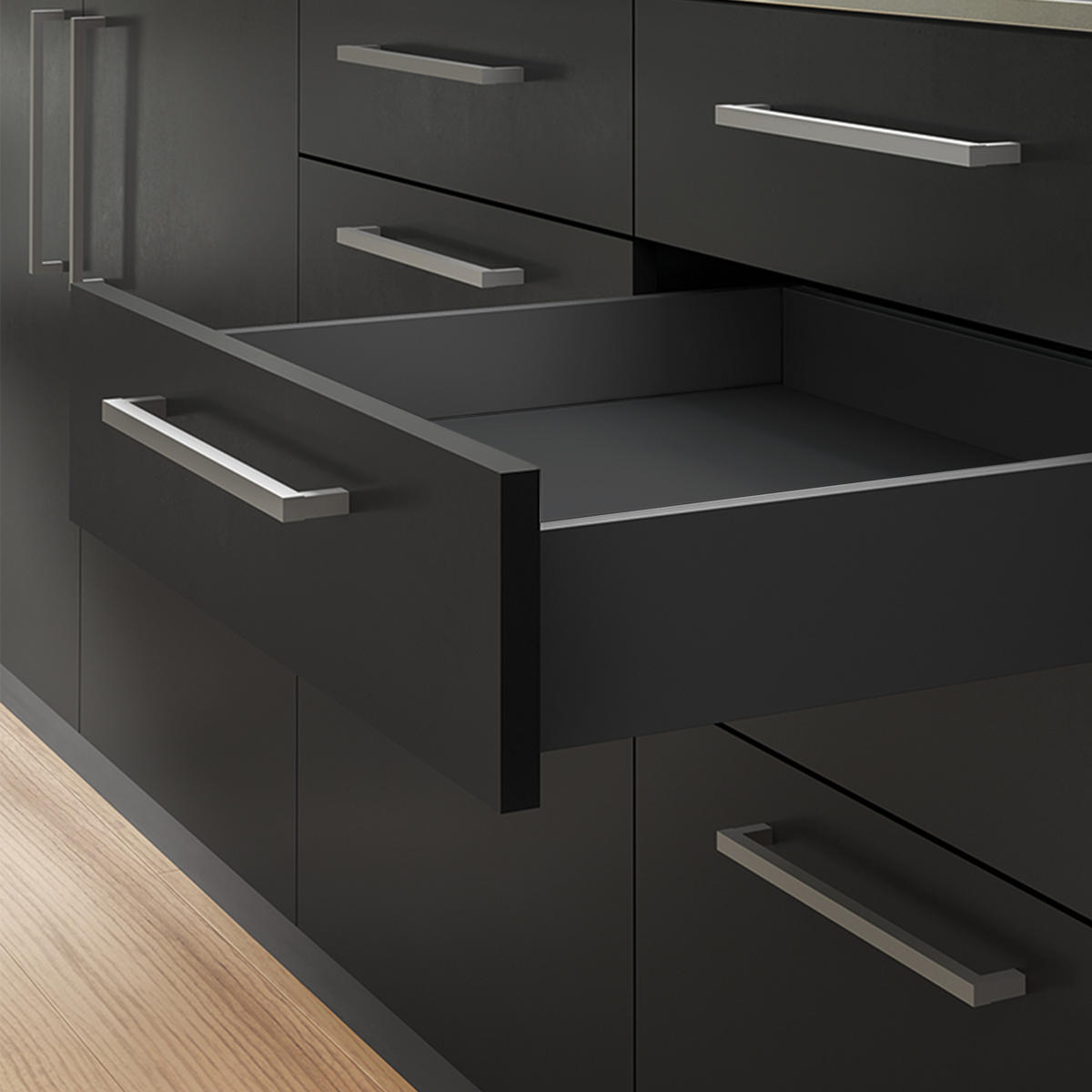 SCHUBLADEGARNITUR Vertex für Küche oder Badezimmer, 93 mm hoch, mit Einlegeböden, Modul 450 mm, Anthrazitgrau - Anthrazit, Metall (43.5/8/53cm) - EMUCA