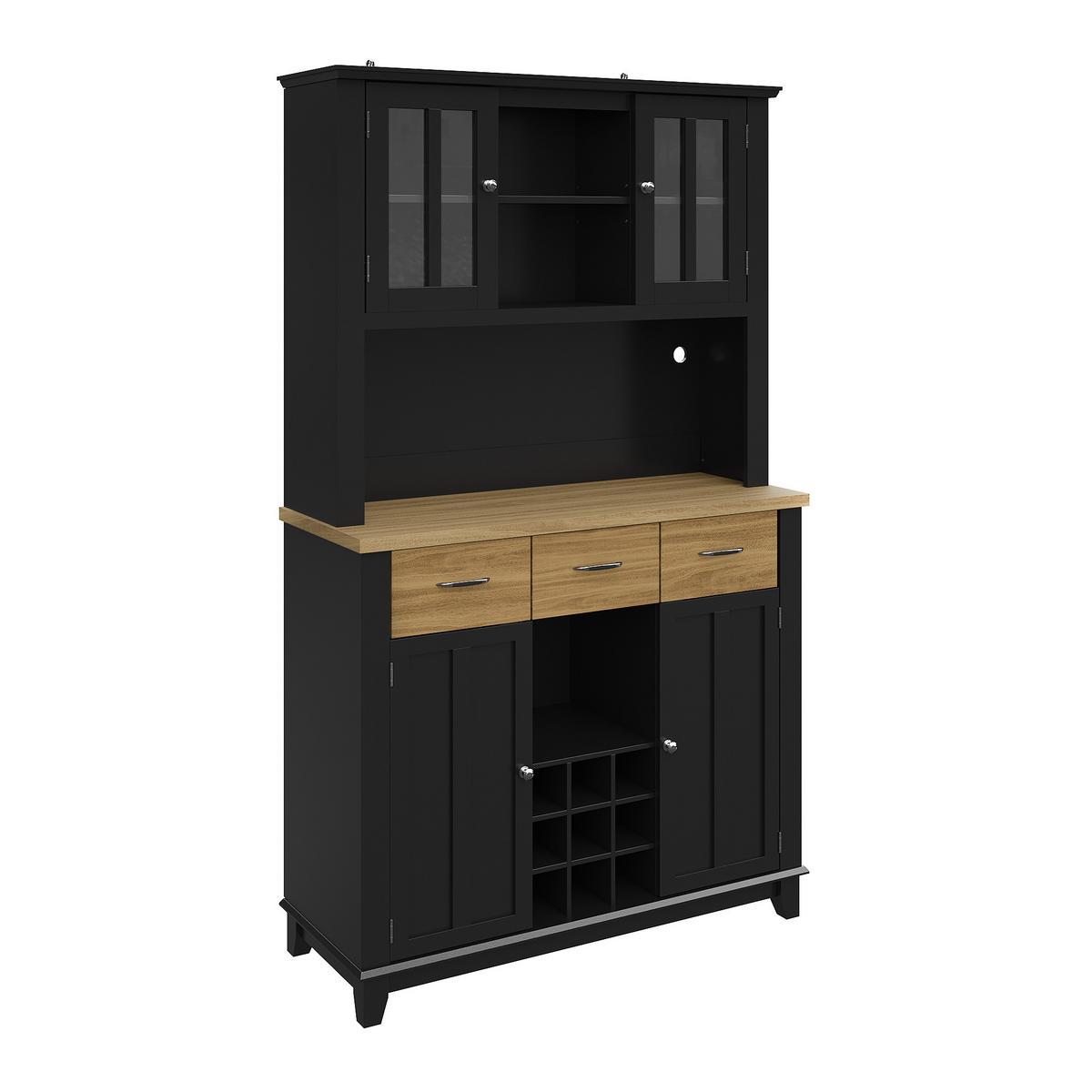 KÜCHENBUFFET 106/40/179,5 cm schwarz aus MDF mit LED - Schwarz, Holzwerkstoff (106/179.5/40cm) - OKWISH