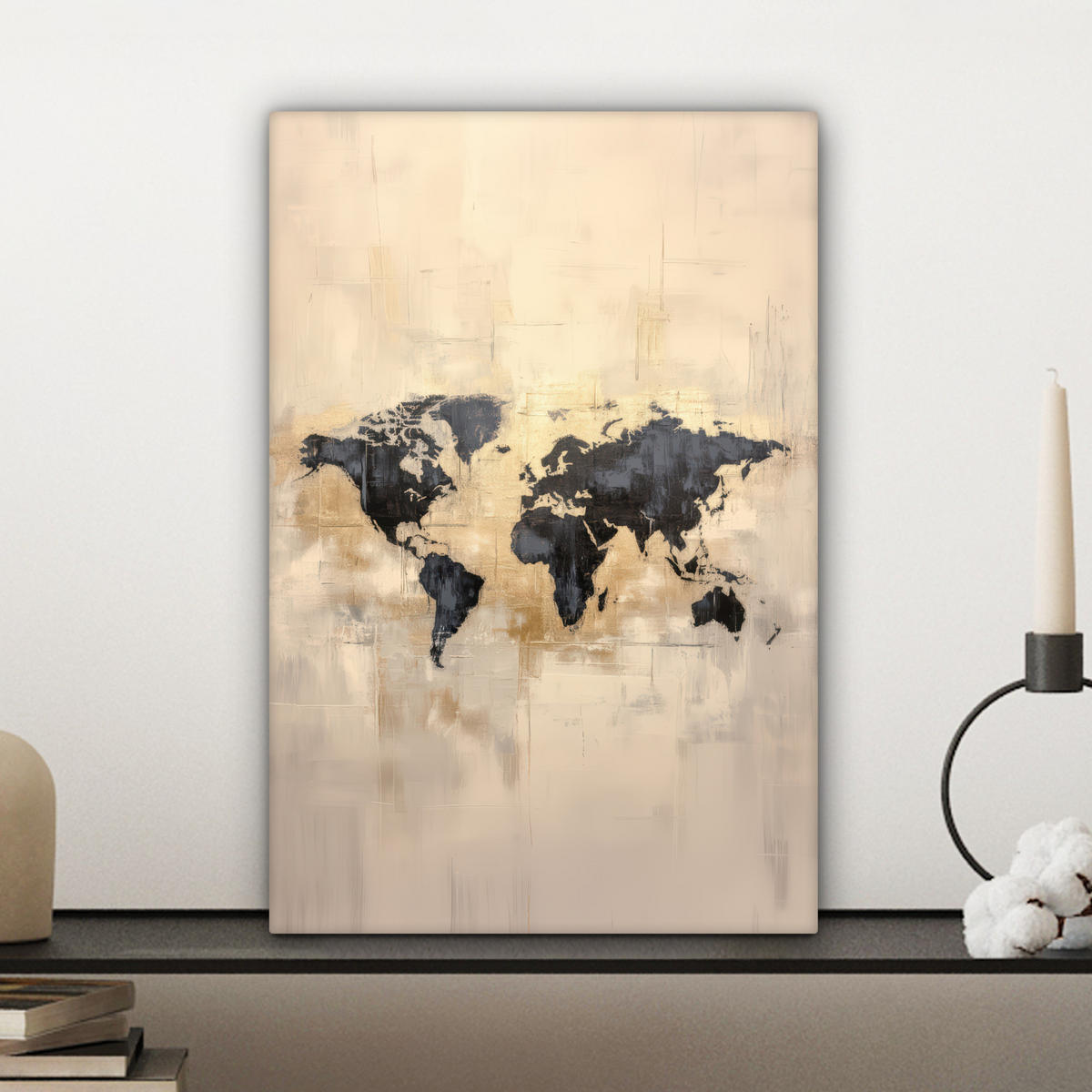 LEINWANDBILD Weltkarte - Gold - Schwarz - Abstrakt Deko Wohnzimmer 20x30 cm - Kupferfarben, Textil (20/30cm) - MuchoWow