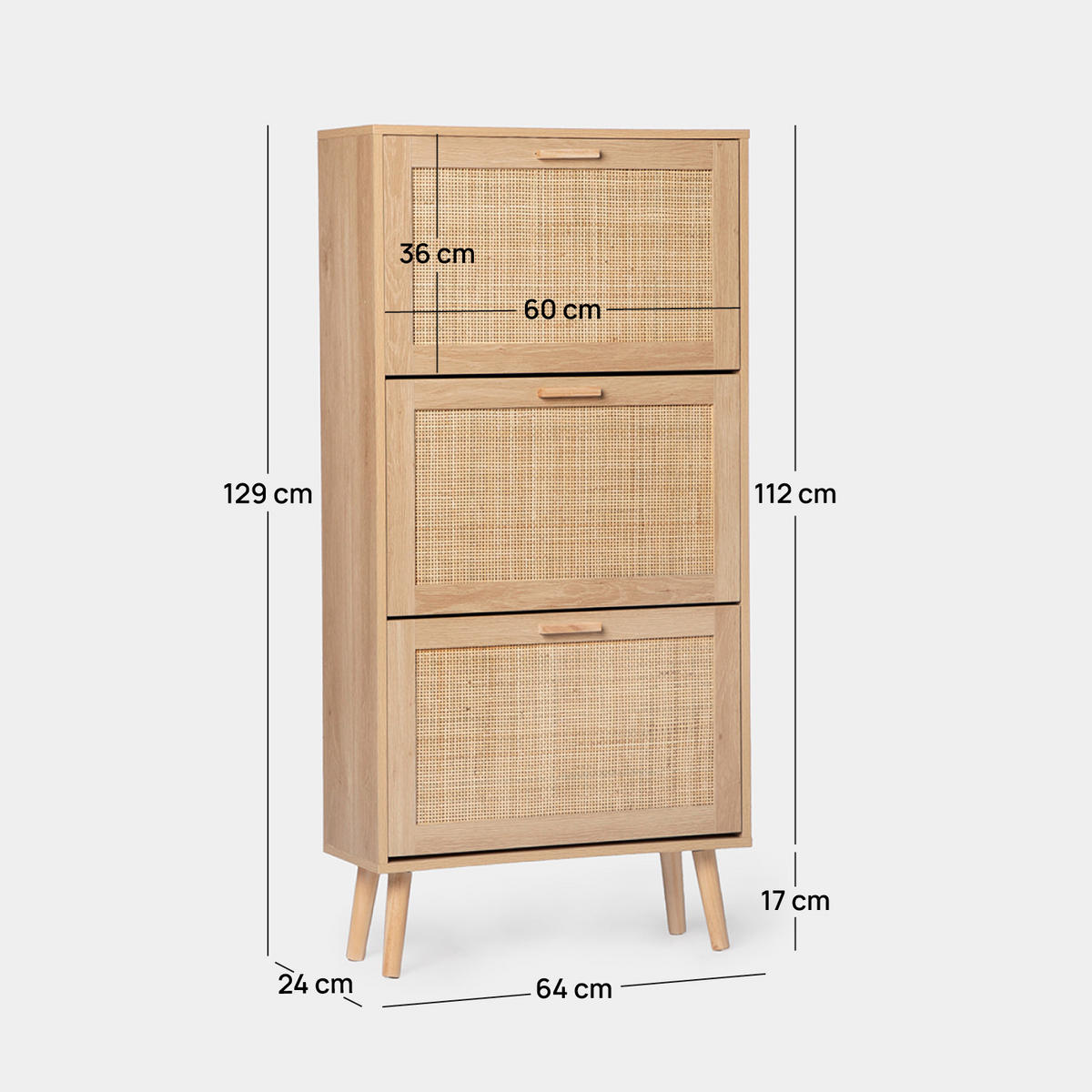 SCHUHSCHRANK SCHMALES Tahiti Natürlich 64 cm x 129 cm - Naturfarben, Holzwerkstoff (64/129/24cm) - Klast Home