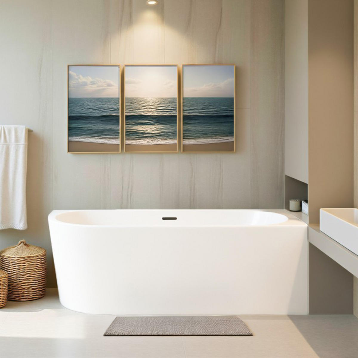 ECKBADEWANNE alva rechts freistehend 170x80 cm, Set mit Klick-Klack-Ablauf - Weiß, Kunststoff (80/58/170cm) - bad land