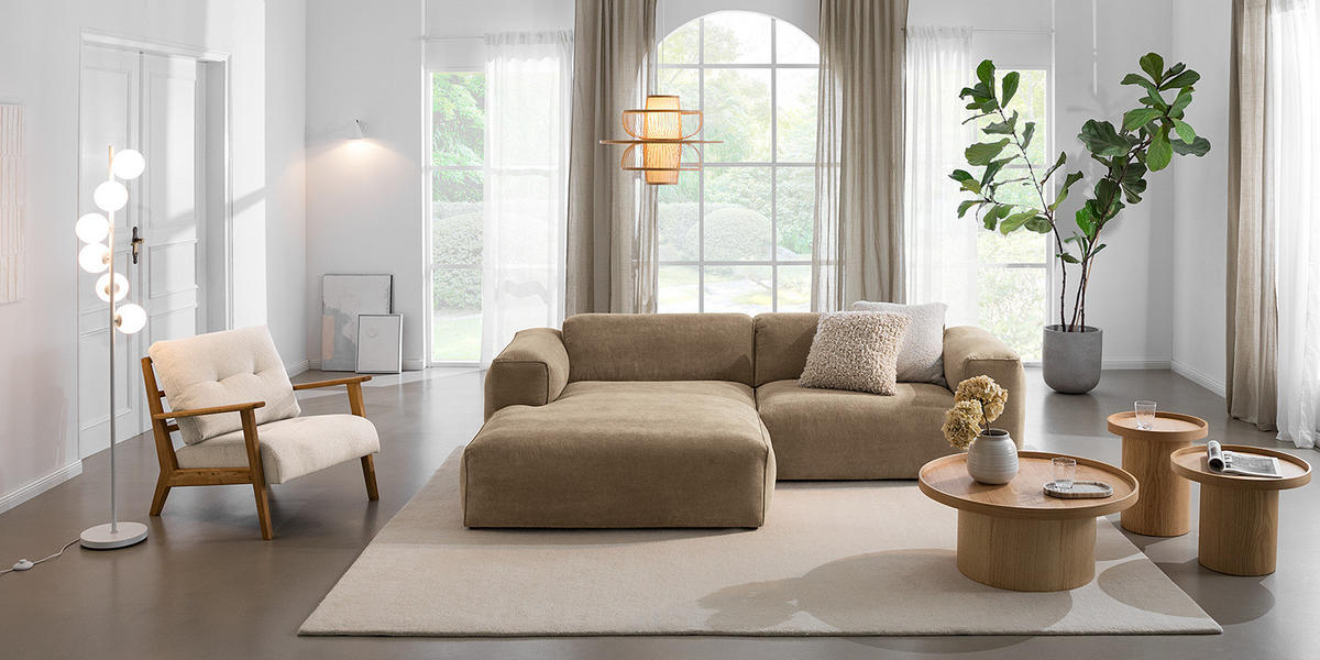 ECKSOFA mit XL-Longchair - Taupe/Schwarz, Kunststoff/Textil (260/171cm) - home24