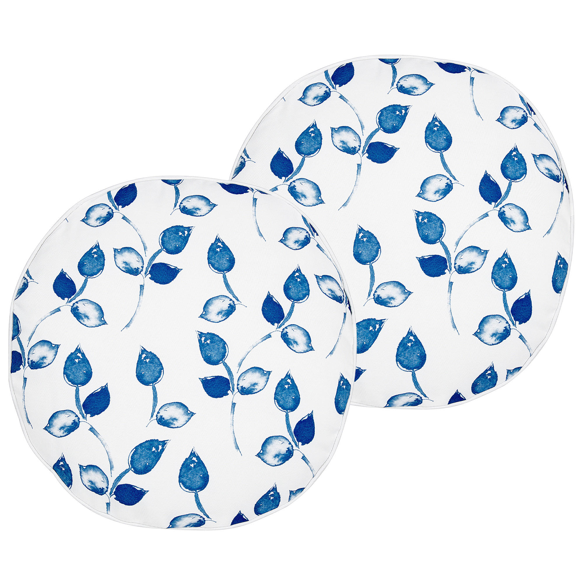 GARTENKISSEN 2er-Set Blattmotiv weiß/blau 40 cm Torbora - Weiß, Textil (40/40cm) - Beliani